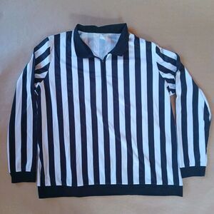 Referee Costume Halloween Black White Striped Shirt Long Sleeve 2XL